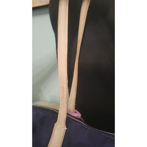 Coach Signature Nylon Tote Bag C1376-24362 Purple Beige Leather Trim Shoulder... - Picture 10 of 11